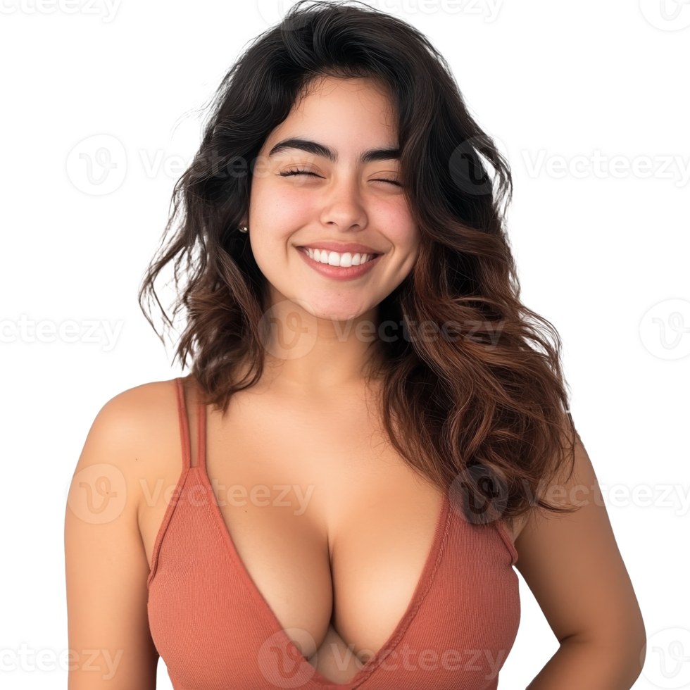 souriant Jeune femme avec longue cheveux transparent png