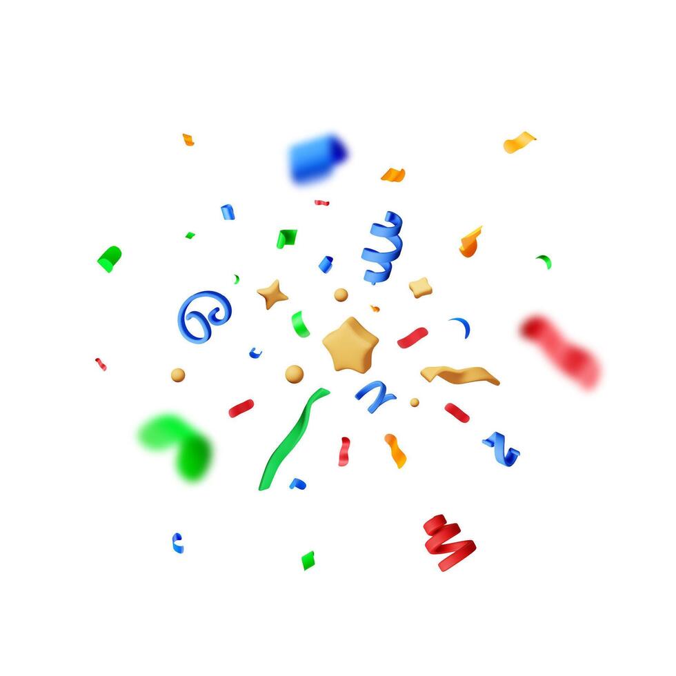 3D party ribbon confetti round icon vector