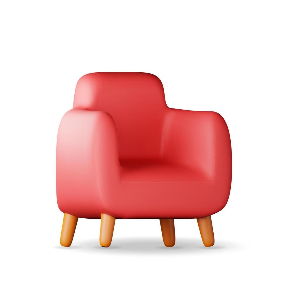 3d red armchair with wooden legs isolated vector