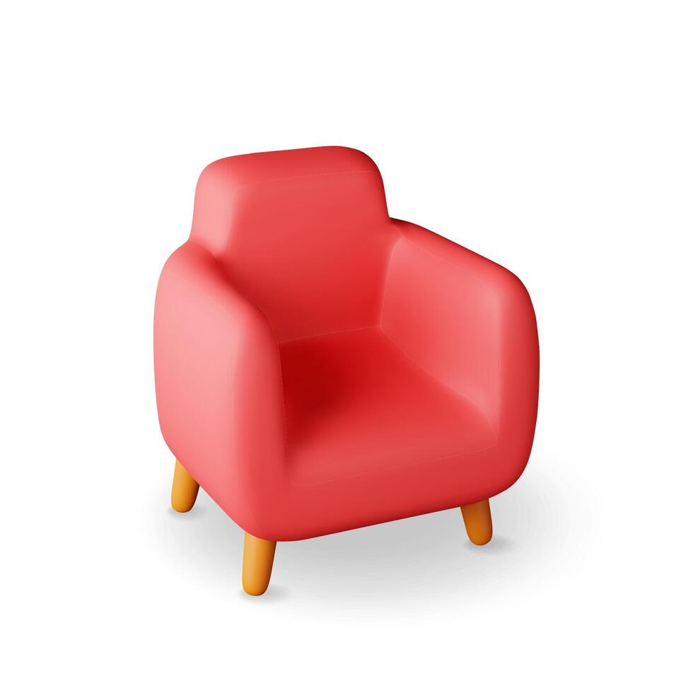 3d red armchair with wooden legs isolated vector
