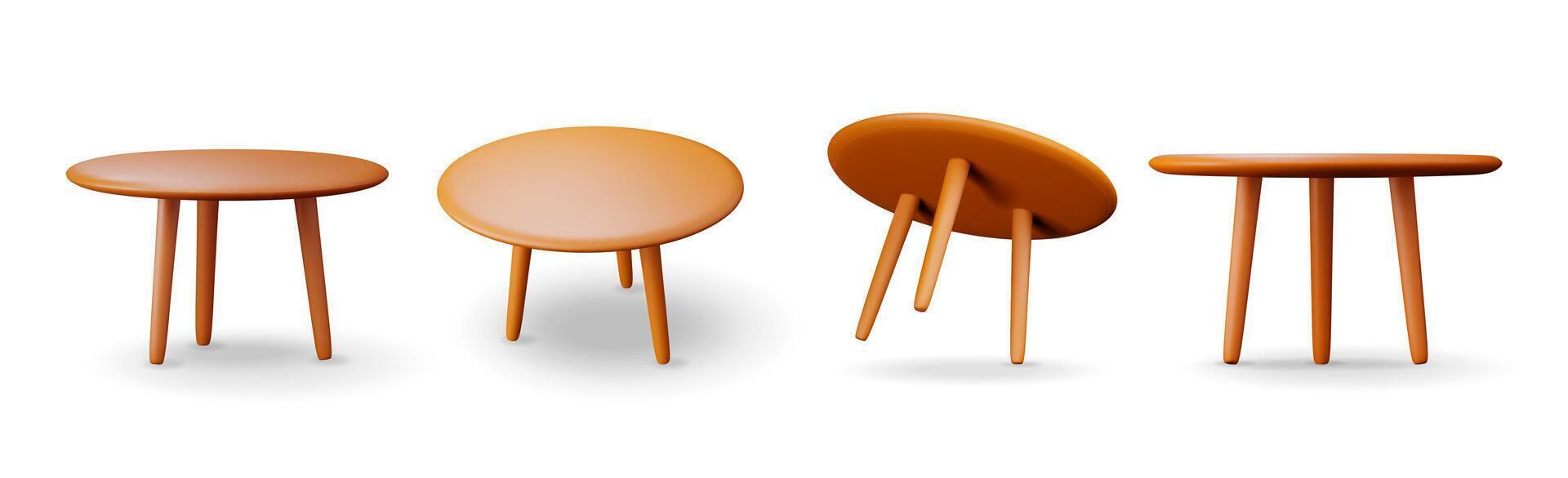 3d set of wooden table stand with legs isolated on white. vector