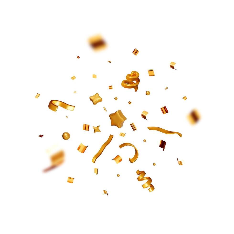 3D party gold confetti round icon vector
