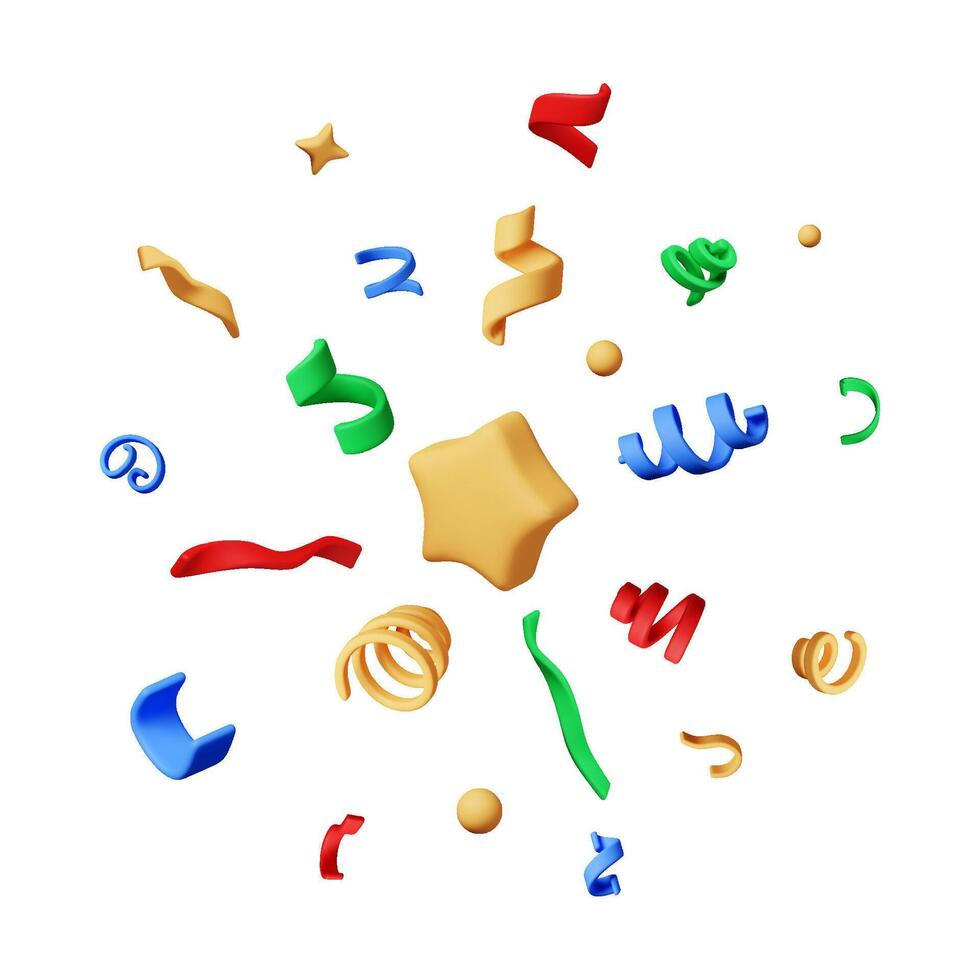 3D party colorful ribbon confetti round vector