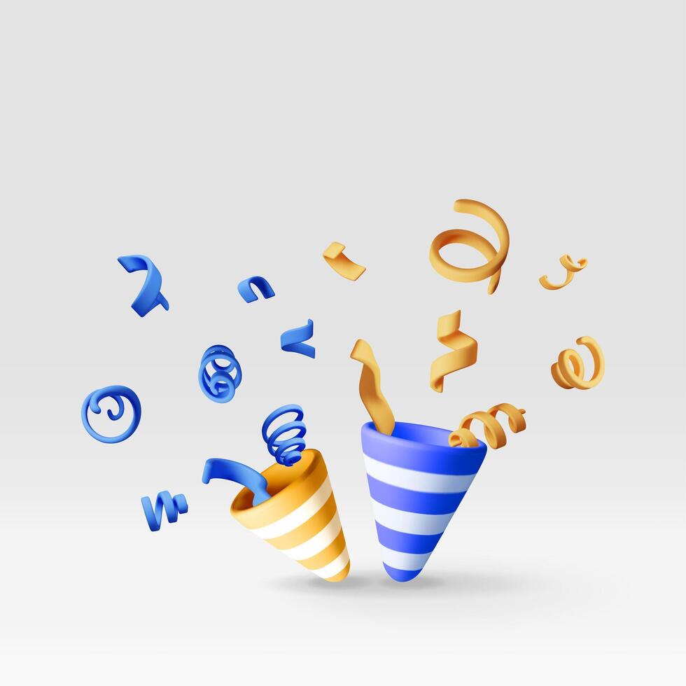 3D party popper with confetti icon vector