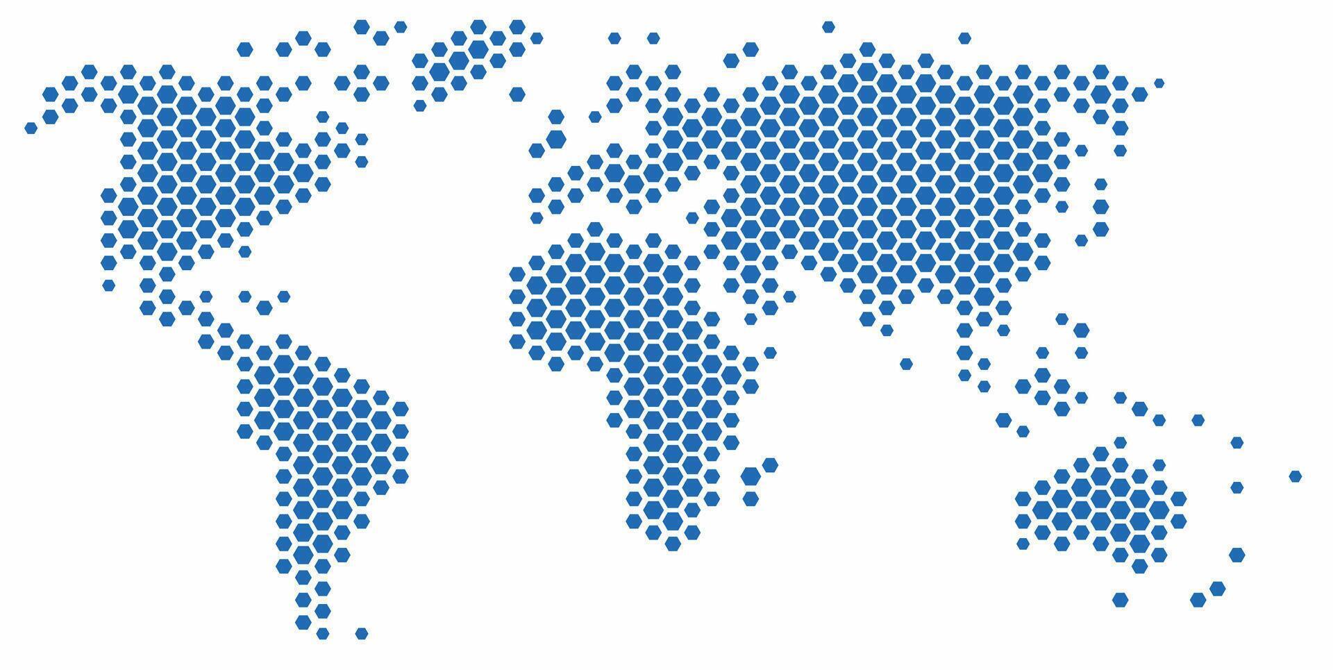 Hexagon shape world map on white background. vector