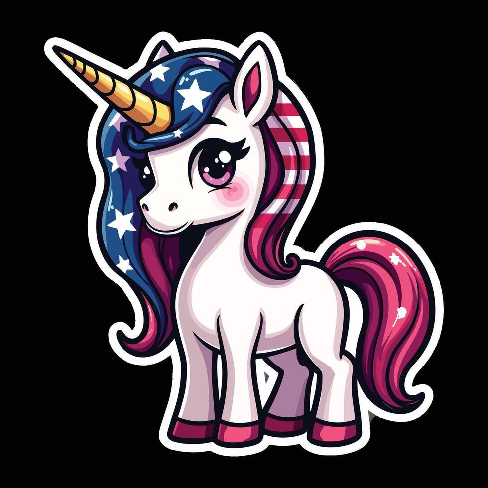 Patriotic Unicorn Cute American Flag Sticker vector