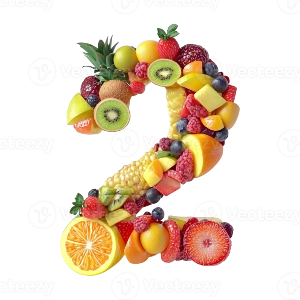 The number 2 made from fruit and vegetables png