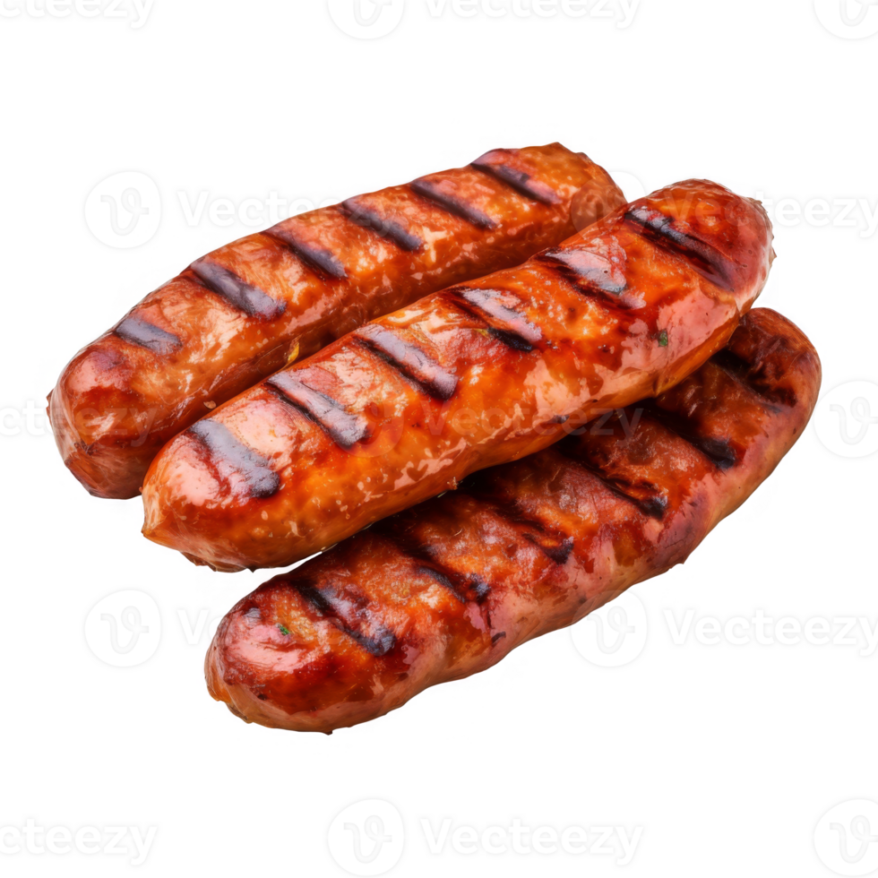 Three Grilled Sausages with Grill Marks and Shiny Glaze png