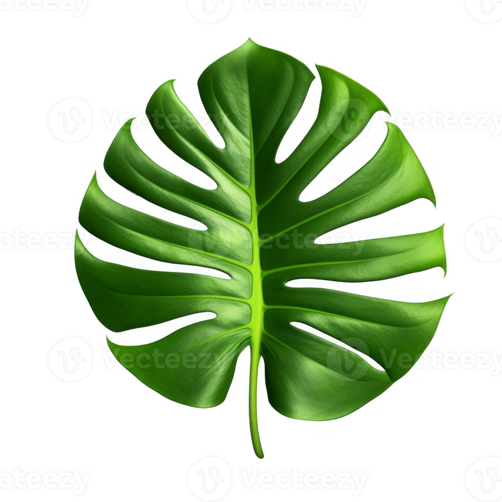 Single Green Monstera Leaf Isolated on transparent background png
