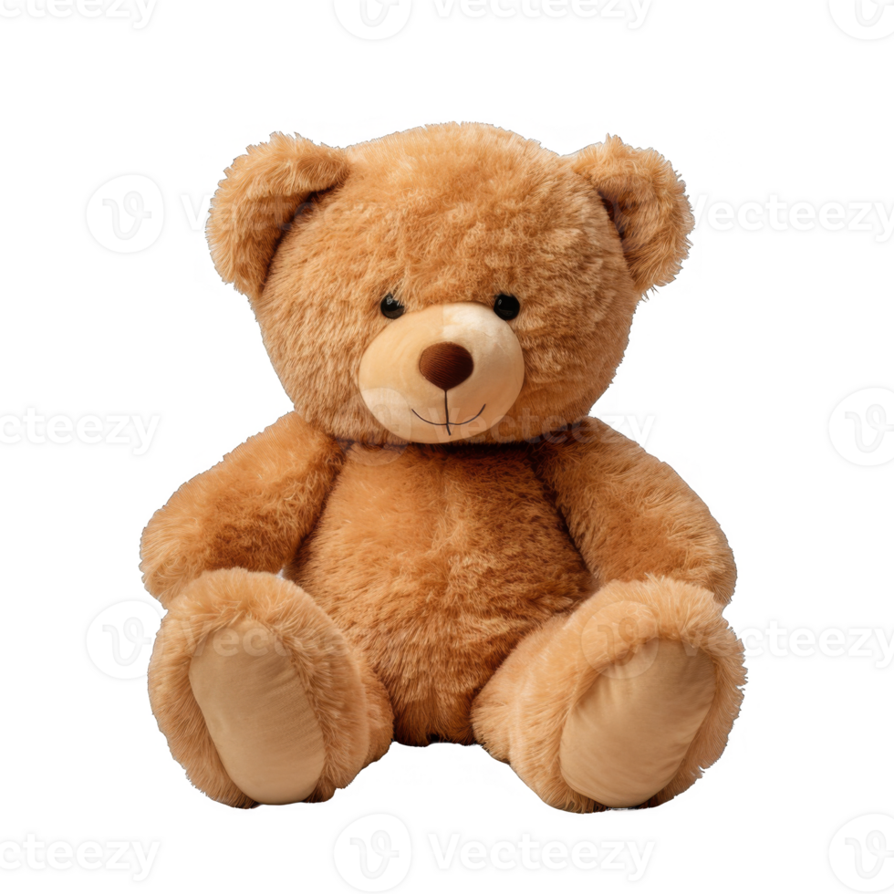 A Plush Brown Teddy Bear Sitting on a transparent background png
