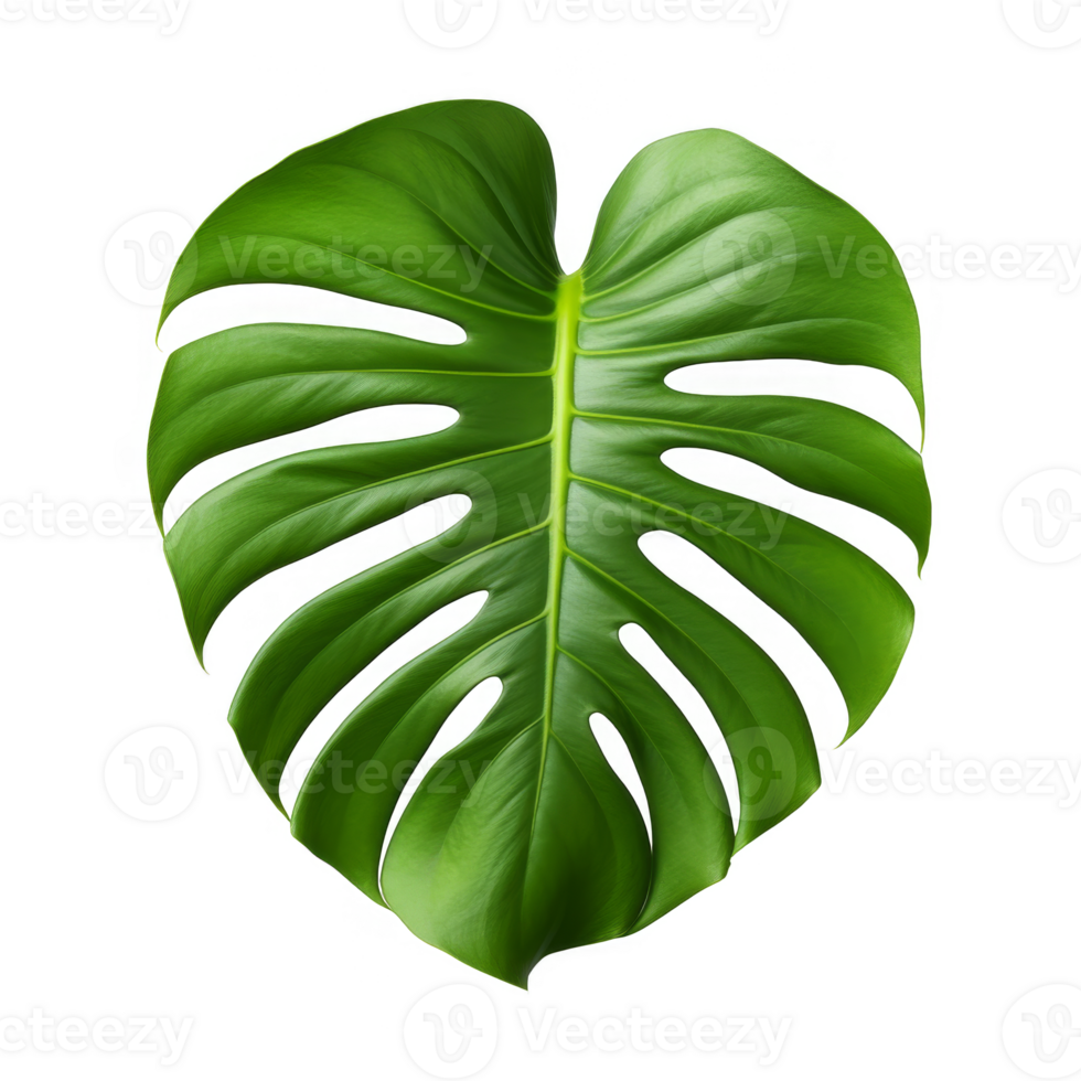 A Single Green Monstera Leaf Isolated on transparent background png