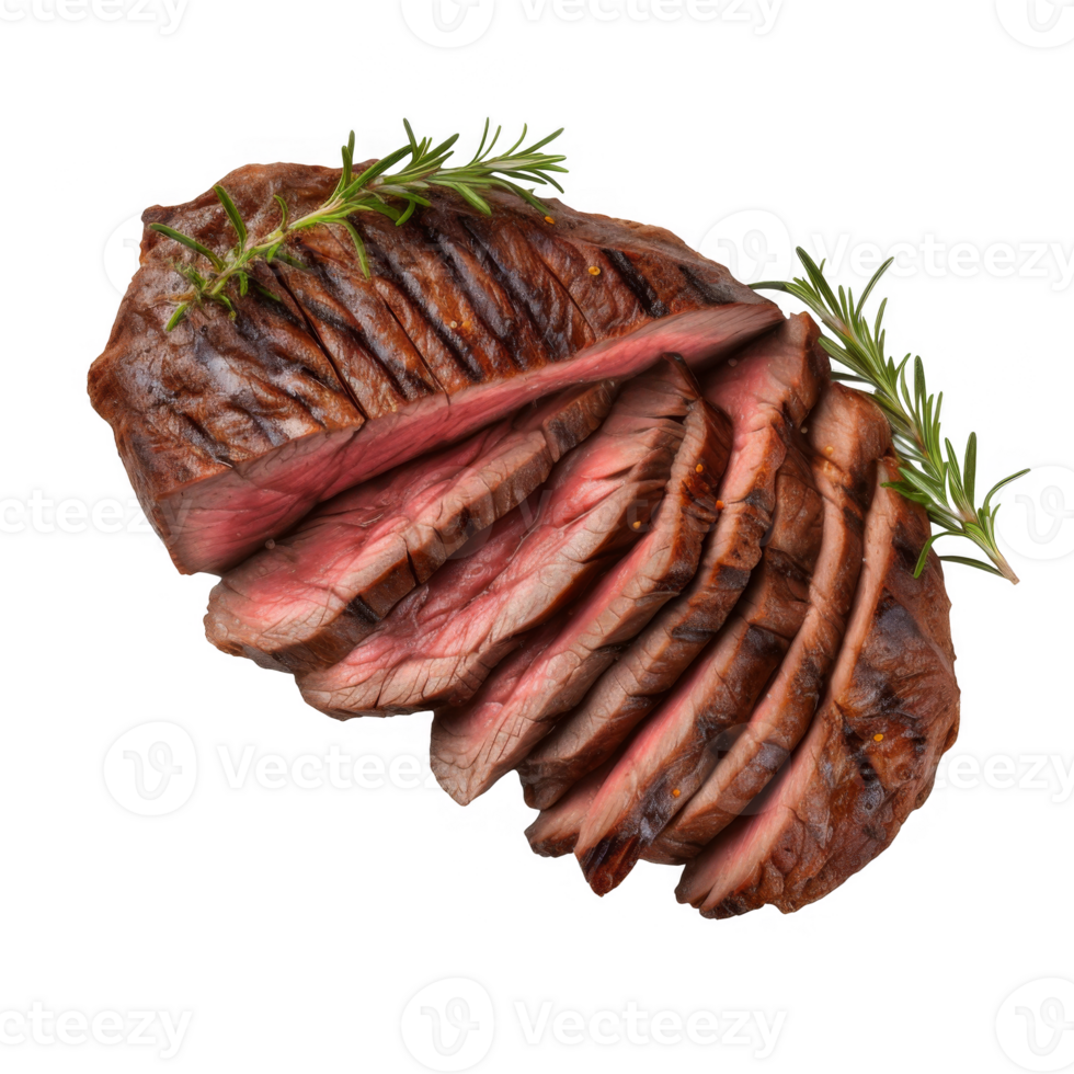 Sliced Grilled Steak with Rosemary Sprigs png