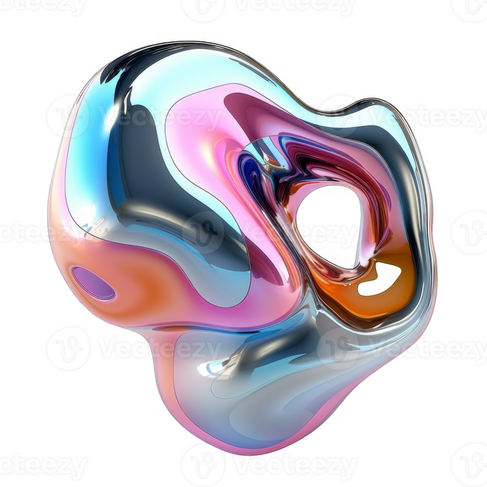 Abstract 3D Metallic Object with Multicolored Iridescent Surface png