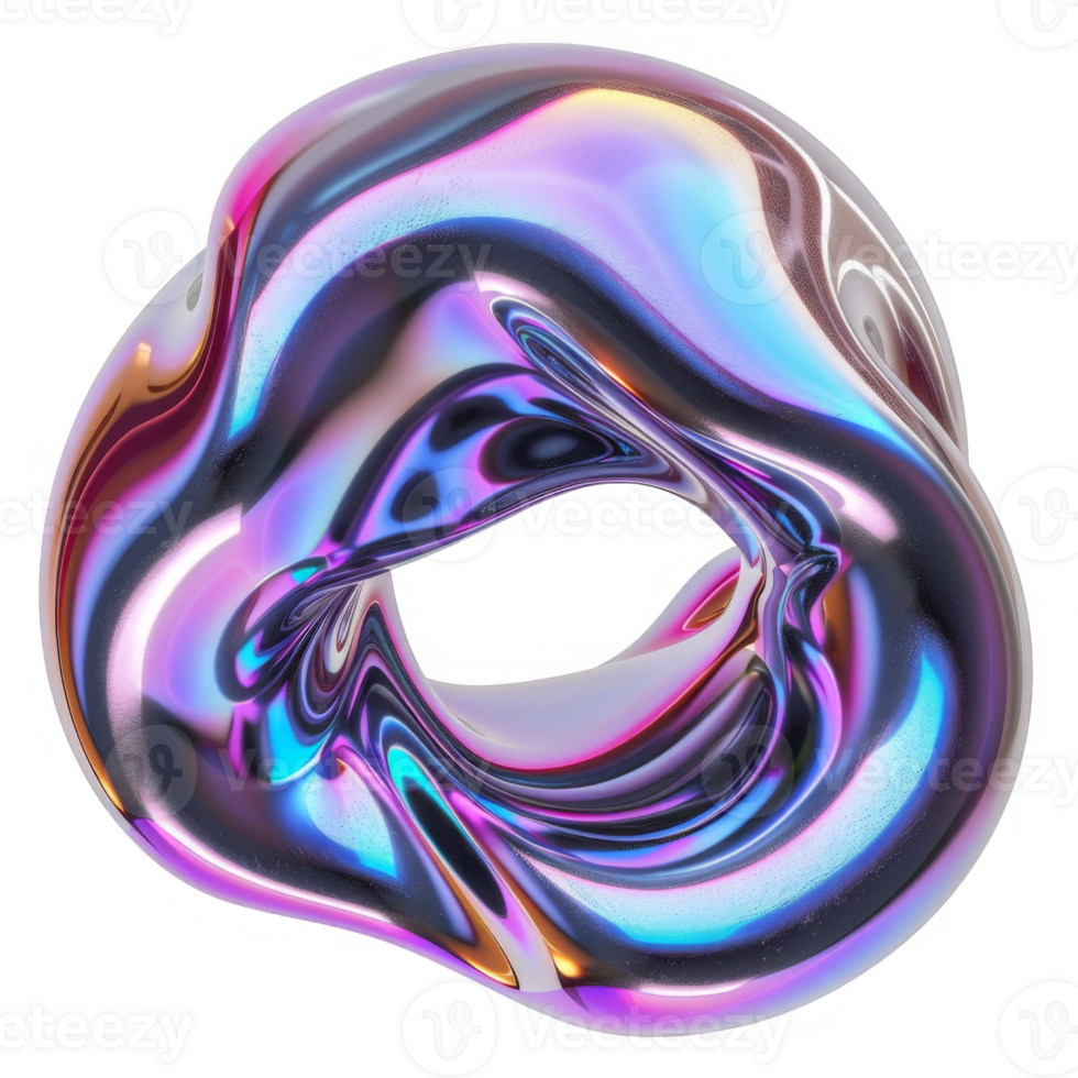Abstract 3D Render of an Iridescent, Fluid, Amorphous Shape with a Hole png