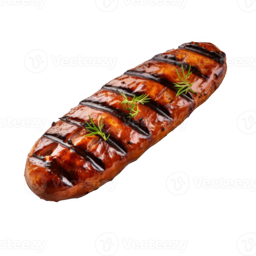 Grilled Sausage with Rosemary Garnish on transparent background png
