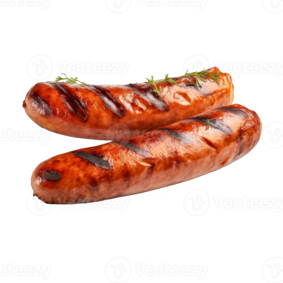 Two Grilled Sausages with Herbs on transparent background png