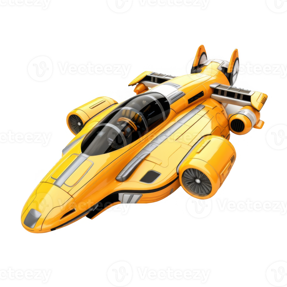 Yellow Futuristic Aircraft with Multiple Engines png