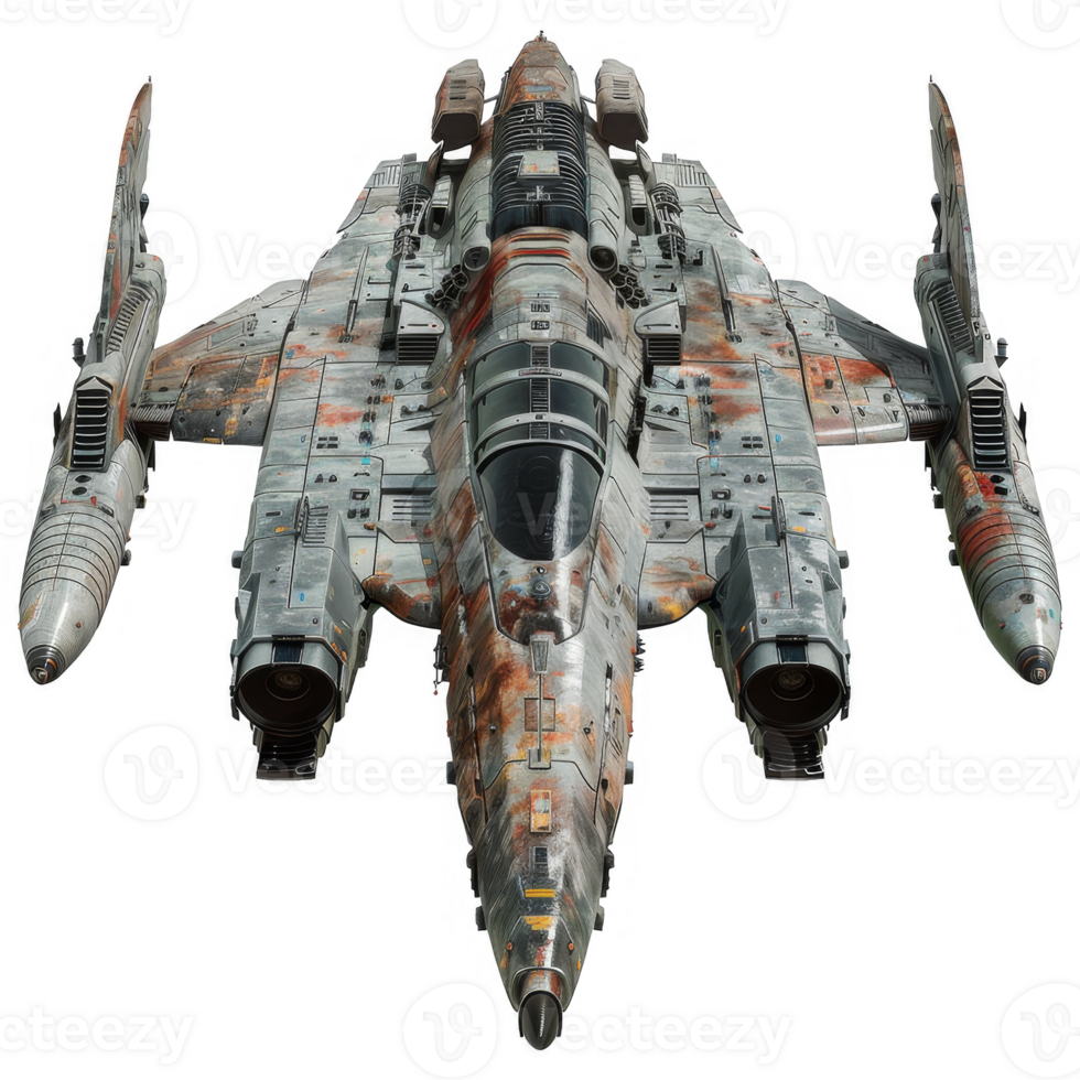 Rusty and weathered futuristic spaceship with two large engines png