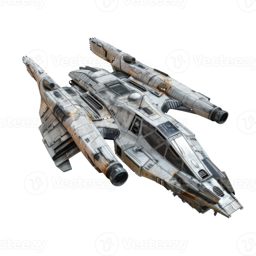 Futuristic spacecraft with worn white paint and black accents png