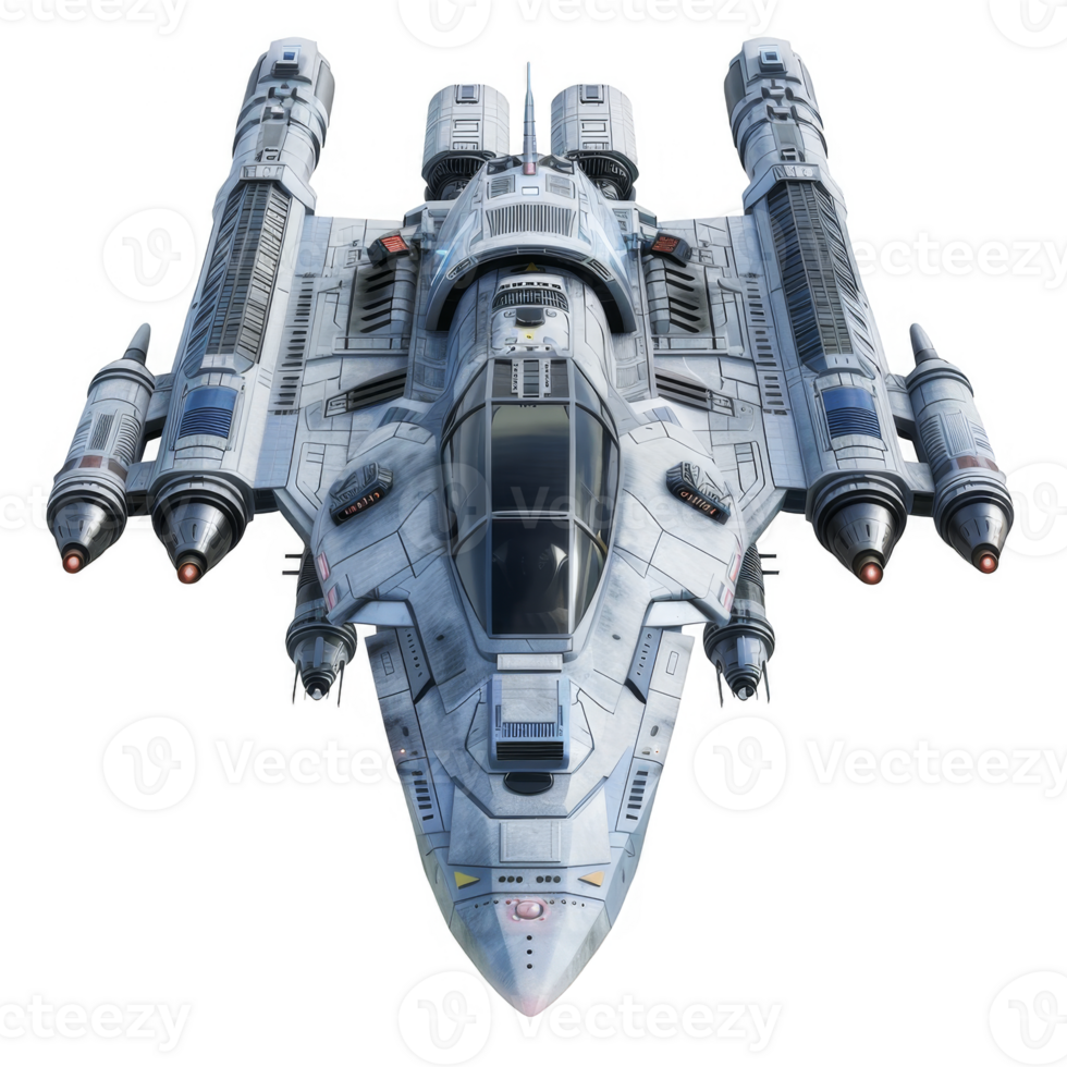 Futuristic Spaceship with Detailed Design and Multiple Thrusters png