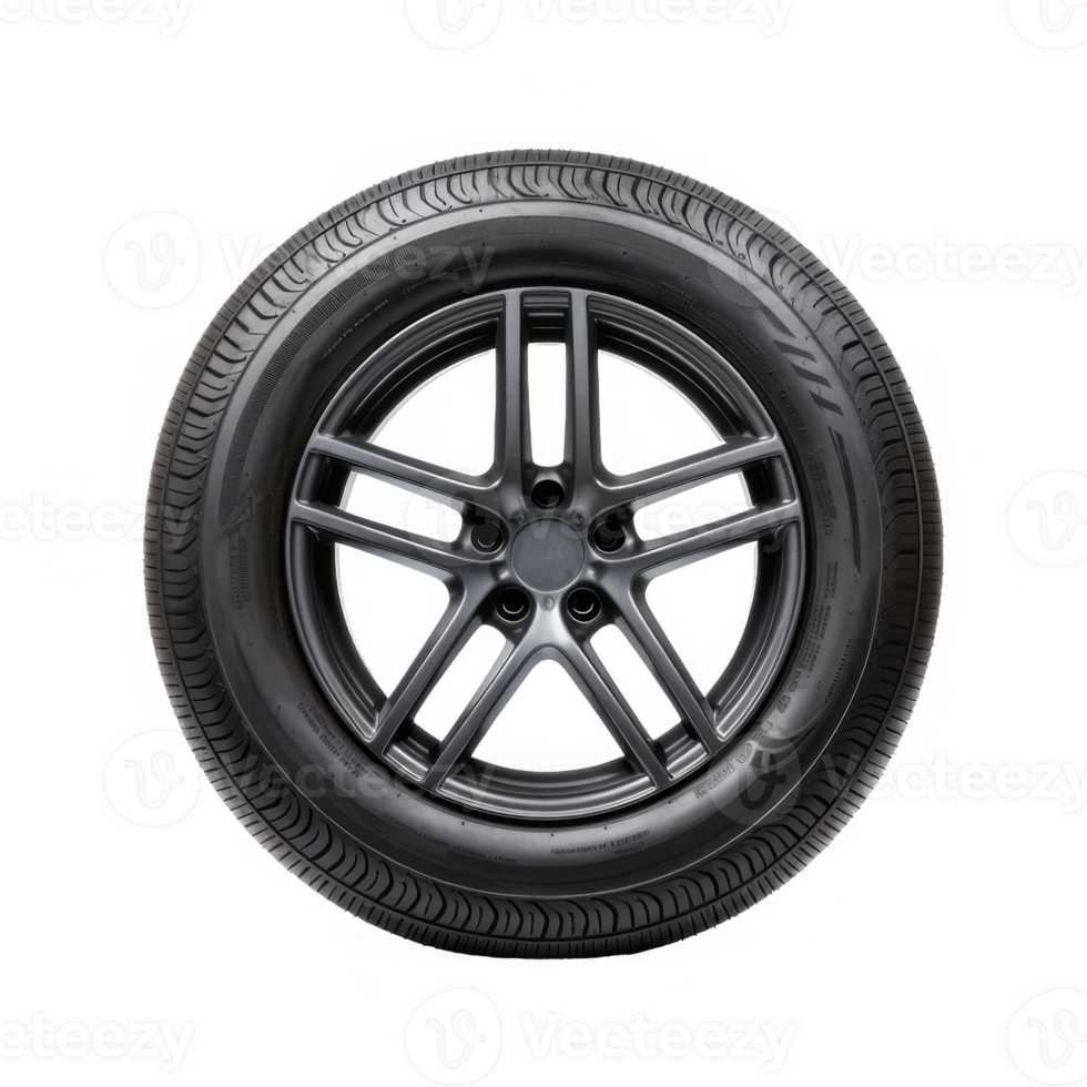 Black Car Tire with Spoke Rim on transparent background png
