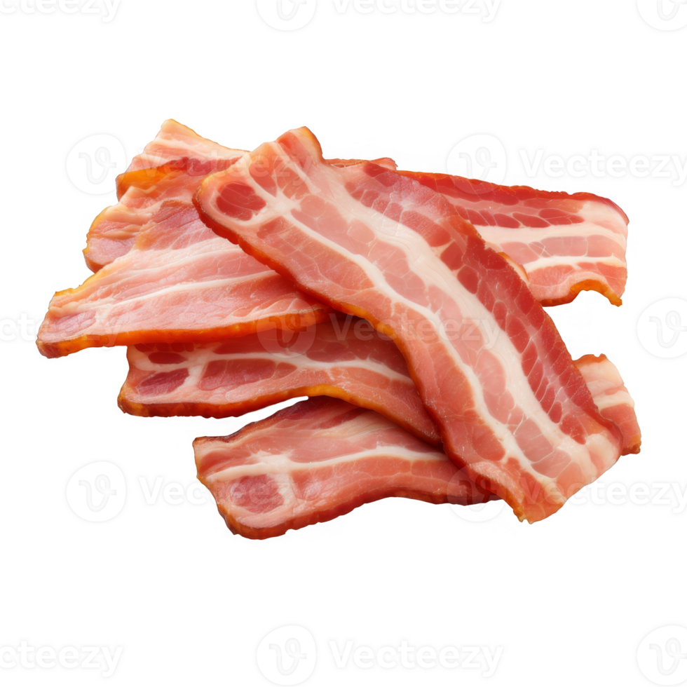 Close-up of several strips of cooked bacon on a transparent background png