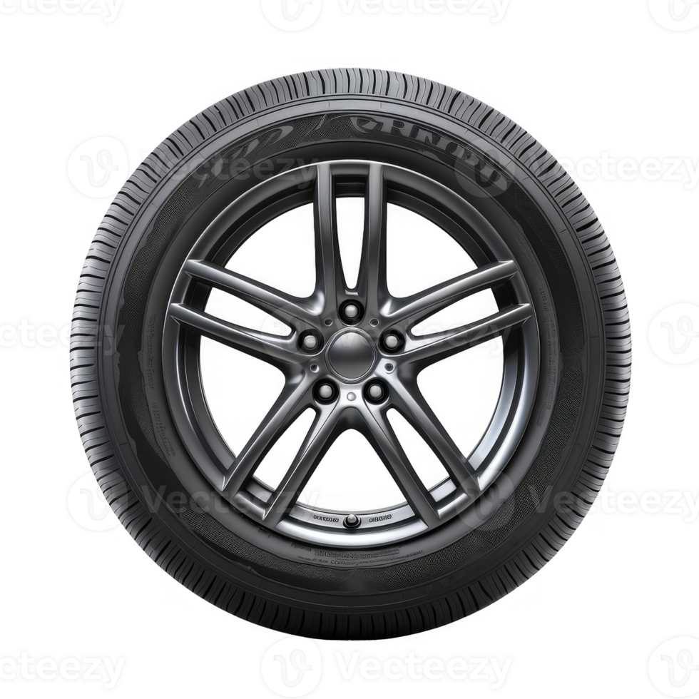 Black Car Tire with Five-Spoke Alloy Wheel png