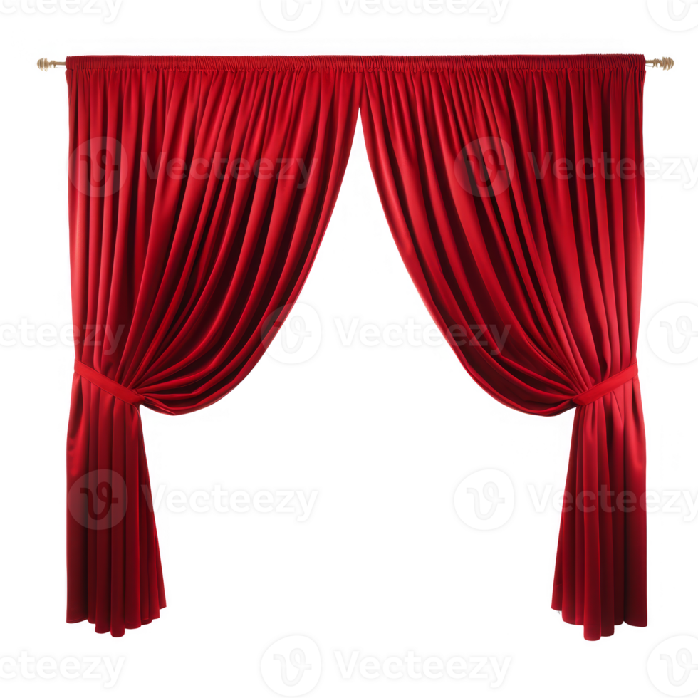 Red Velvet Curtains Pulled Back on a transparent background png