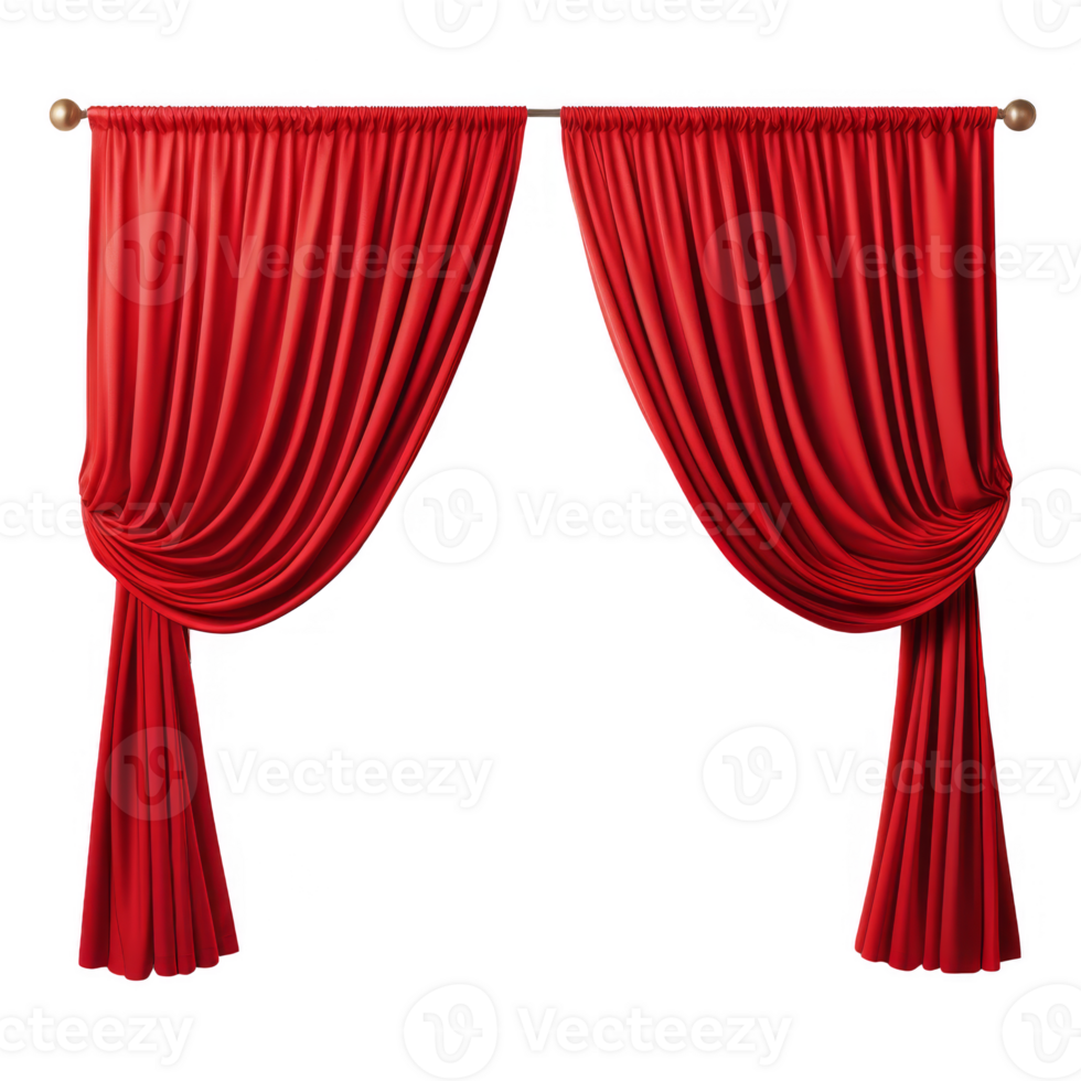 Red velvet curtains drawn back on a transparent background png
