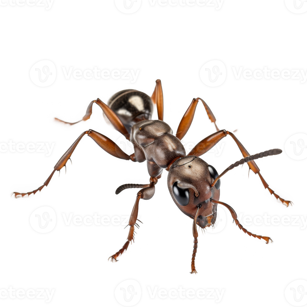 Close-up of a Reddish-Brown Ant with Visible Antennae and Compound Eyes png