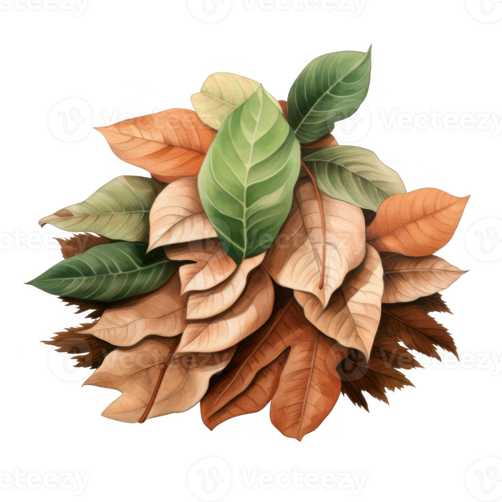 A Watercolor Illustration of Green and Brown Leaves png