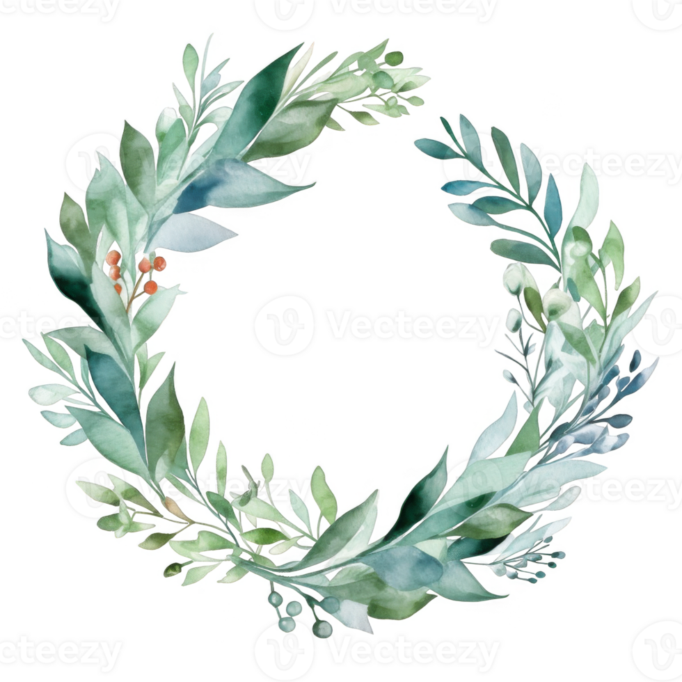 Watercolor Greenery Wreath with Berries and Buds png