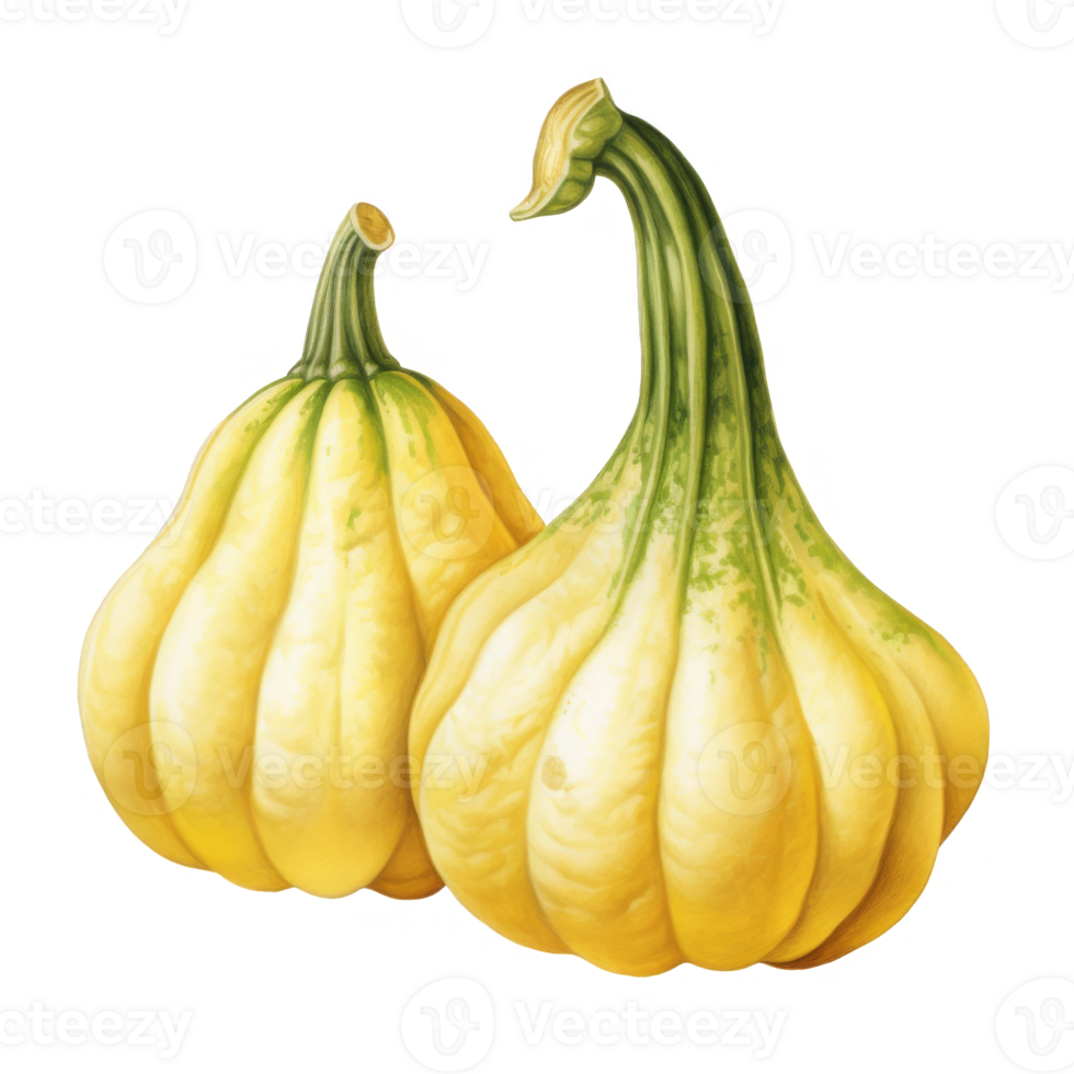 Two Yellow Gourds with Green Stems on transparent background png
