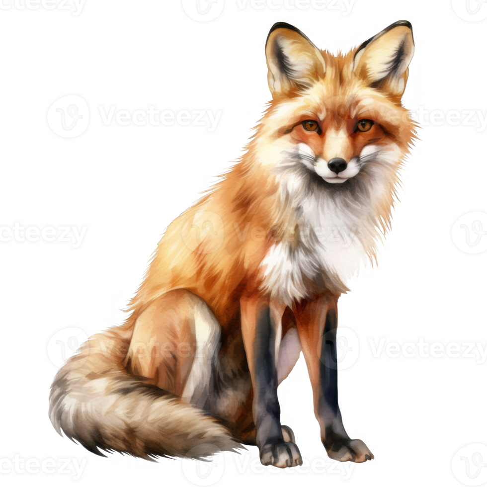 A Red Fox Sitting with Its Tail Behind It on a transparent background png