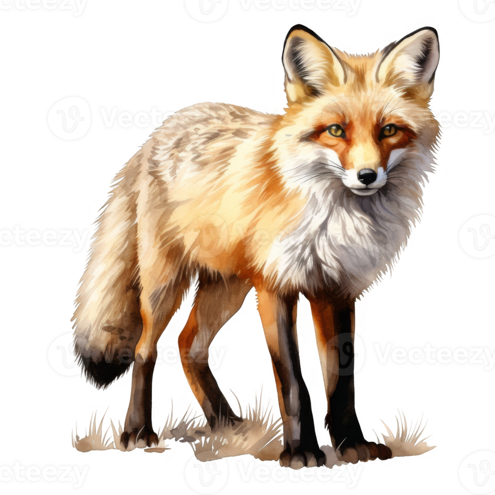 A Red Fox Standing in Tall Grass with a transparent background png