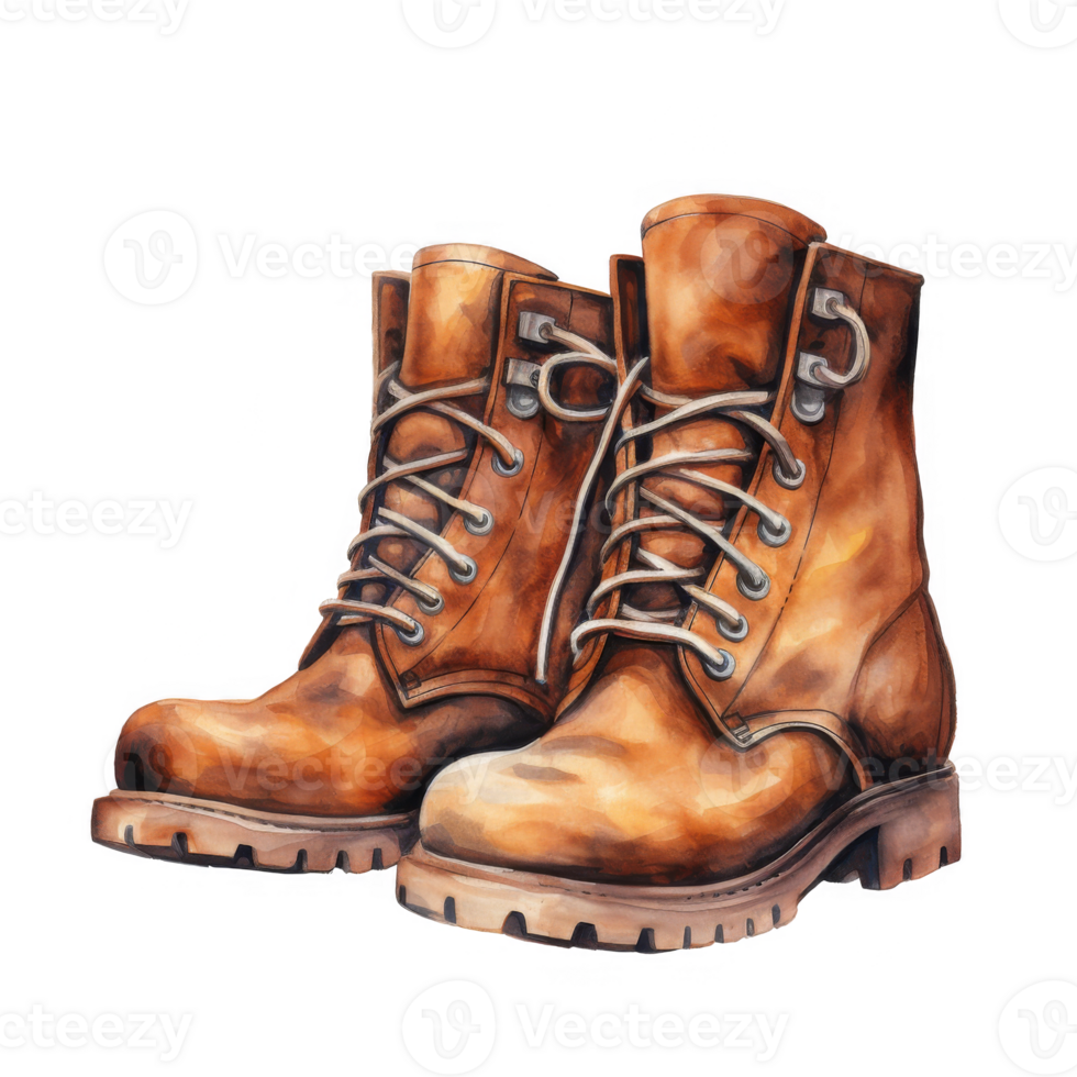 Watercolor Painting of Two Brown Leather Boots png