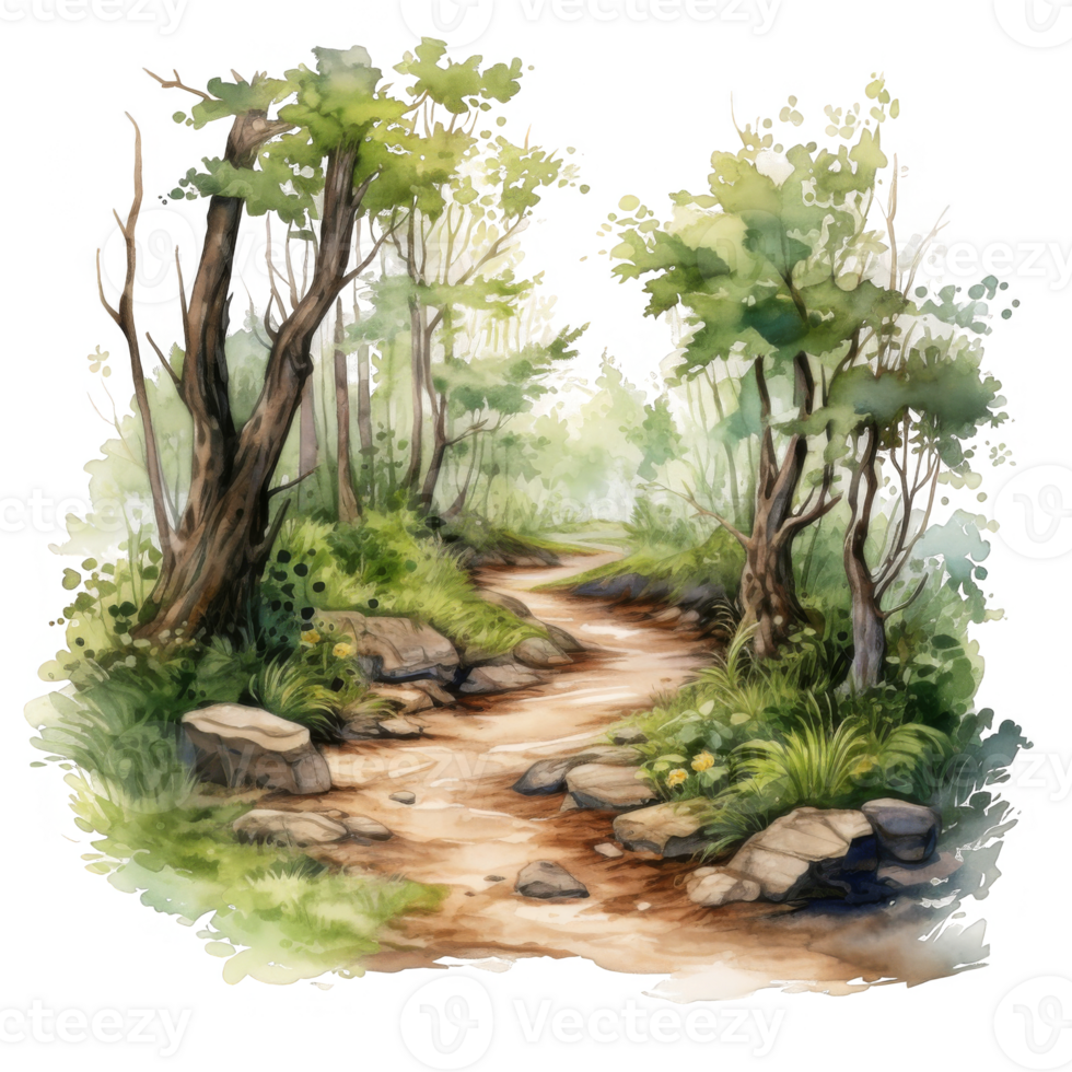 Watercolor Painting of a Winding Path Through a Forest png