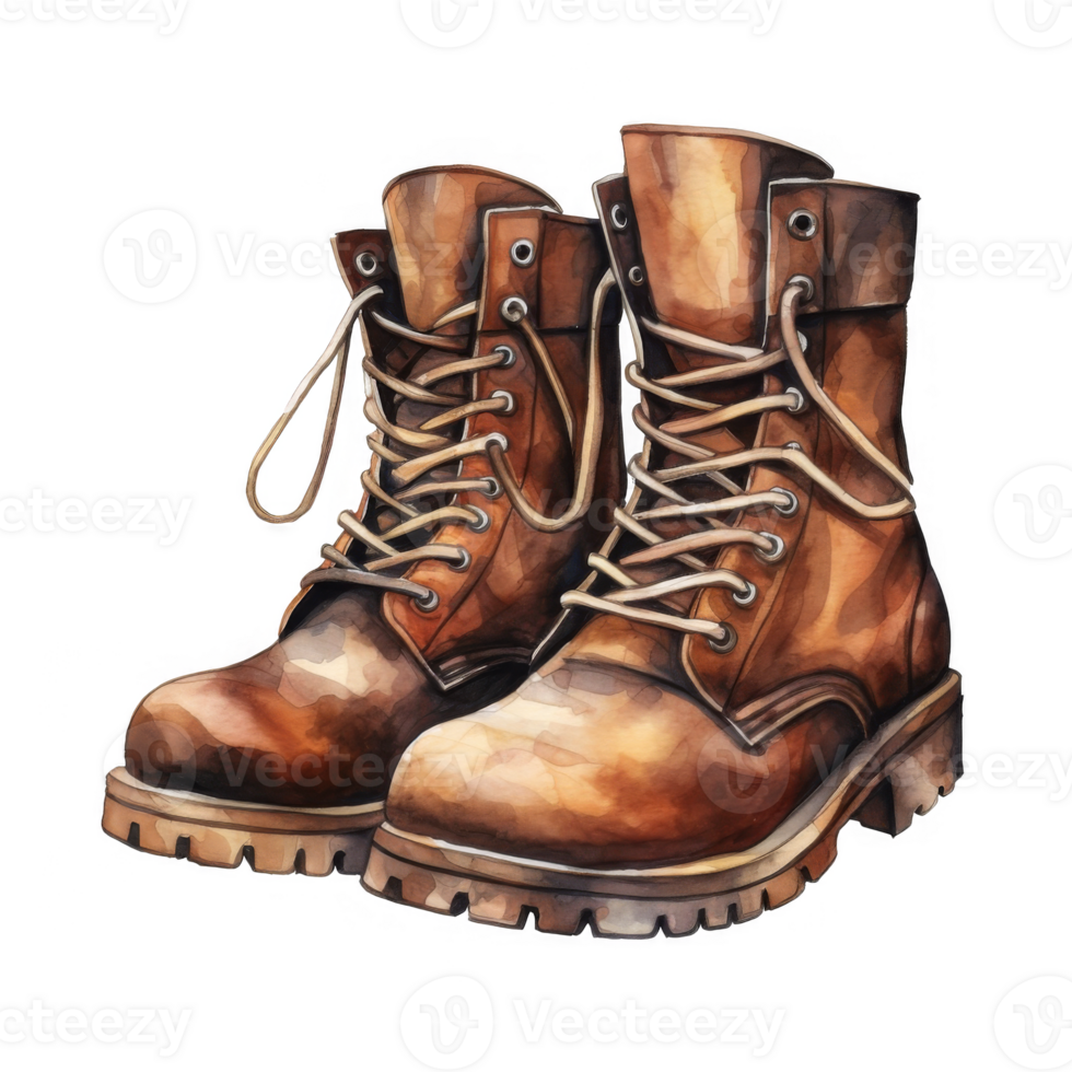 Watercolor illustration of a pair of brown leather boots png