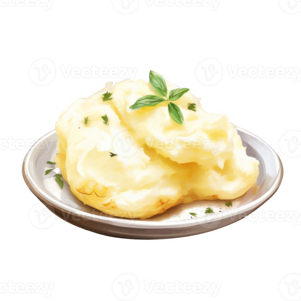 Mashed Potatoes with Parsley Garnish on a Plate png