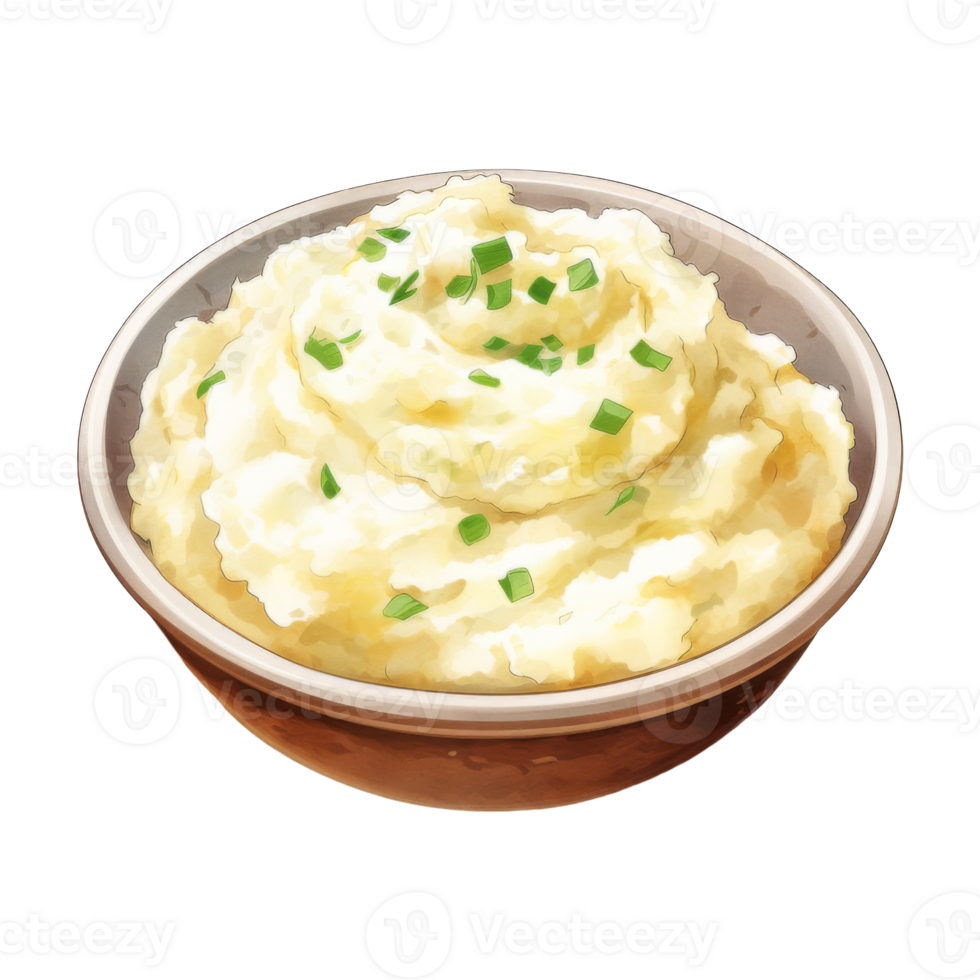 A bowl of mashed potatoes topped with chives png