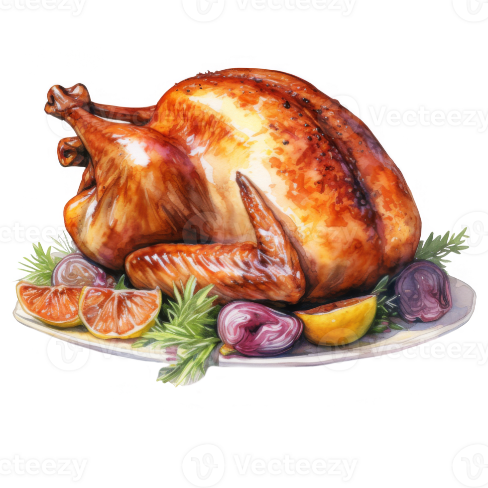 Roasted Turkey with Lemon and Onion Garnishes png
