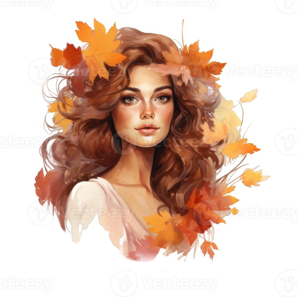 Woman with Autumn Leaves in Her Hair png
