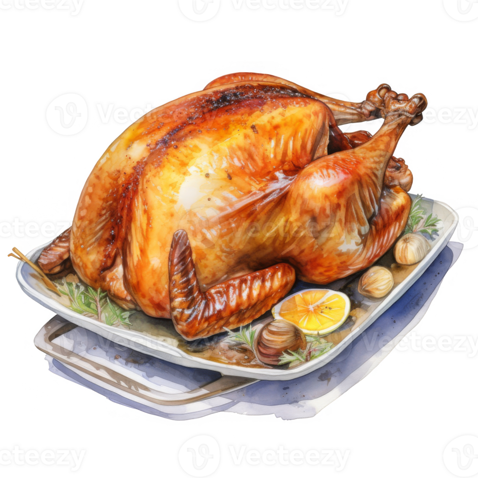 Roasted Turkey with Lemon and Garlic on a Serving Platter png