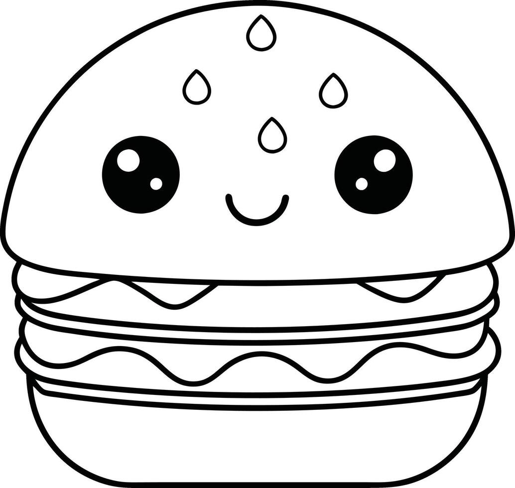 illustration of hamburger isolated on white background for kids coloring activity vector
