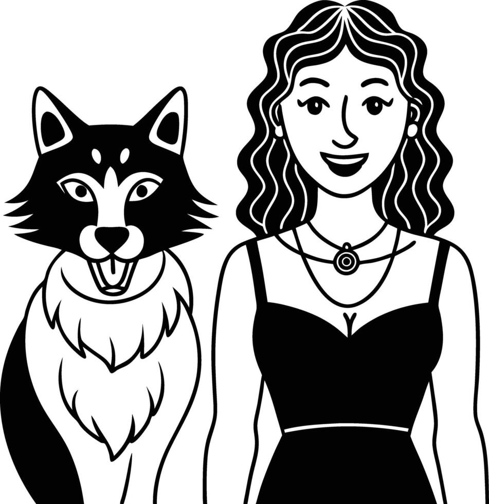 Drawing of a beautiful woman with a cat vector