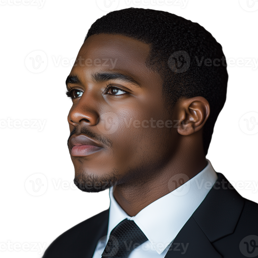 Portrait of a young man in a suit with a neutral expression on a transparent background png