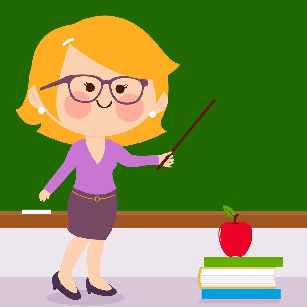 Teacher teaching lesson in the classroom. School class background with female teacher in front of the chalkboard. vector