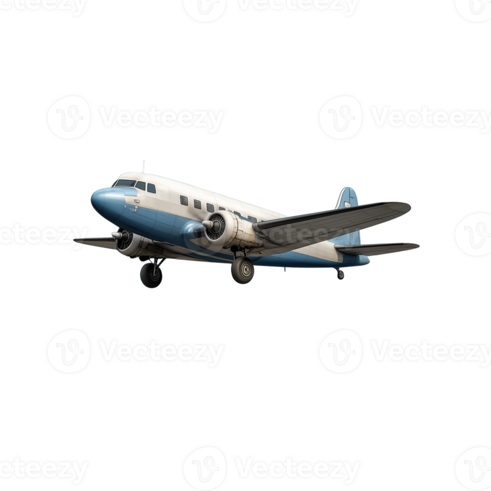 Vintage airplane in midflight with a propeller and retro design on a transparent background png