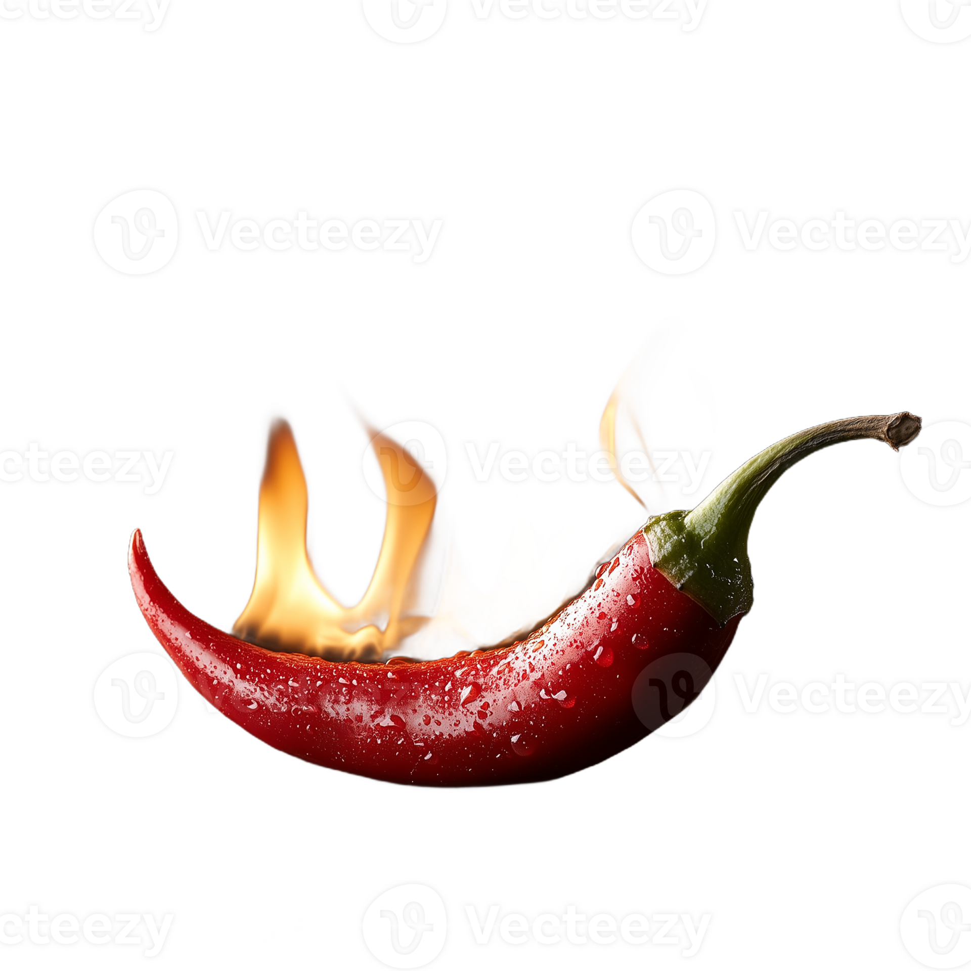 Red chili pepper with flames coming from both ends on a transparent