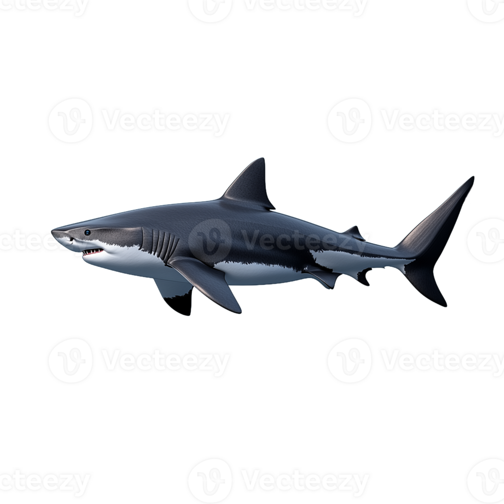 Realistic great white shark swimming with mouth open on a transparent background png